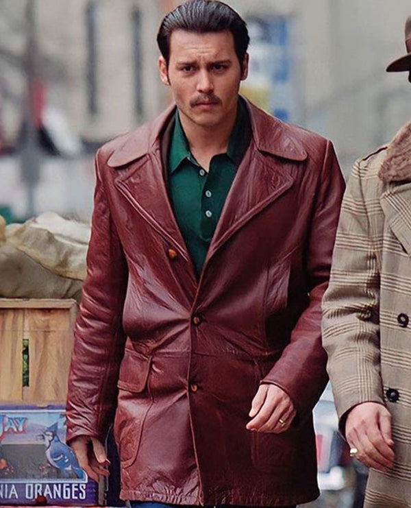 Johnny Depp Donnie Brasco Maroon Leather Blazer Jacket for Men - front view