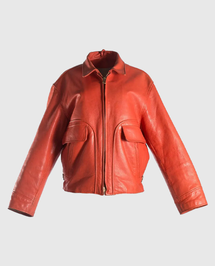 Juice Wrld Orange Leather Jacket for Men | Genuine Leather - back view