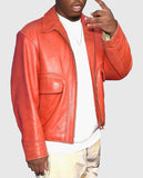Juice Wrld Orange Leather Jacket for Men | Genuine Leather - front view