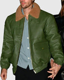 Justin Bieber Green Aviator Leather Jacket for Men - front view