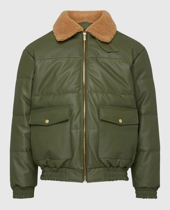 Justin Bieber Green Aviator Leather Jacket for Men - back view