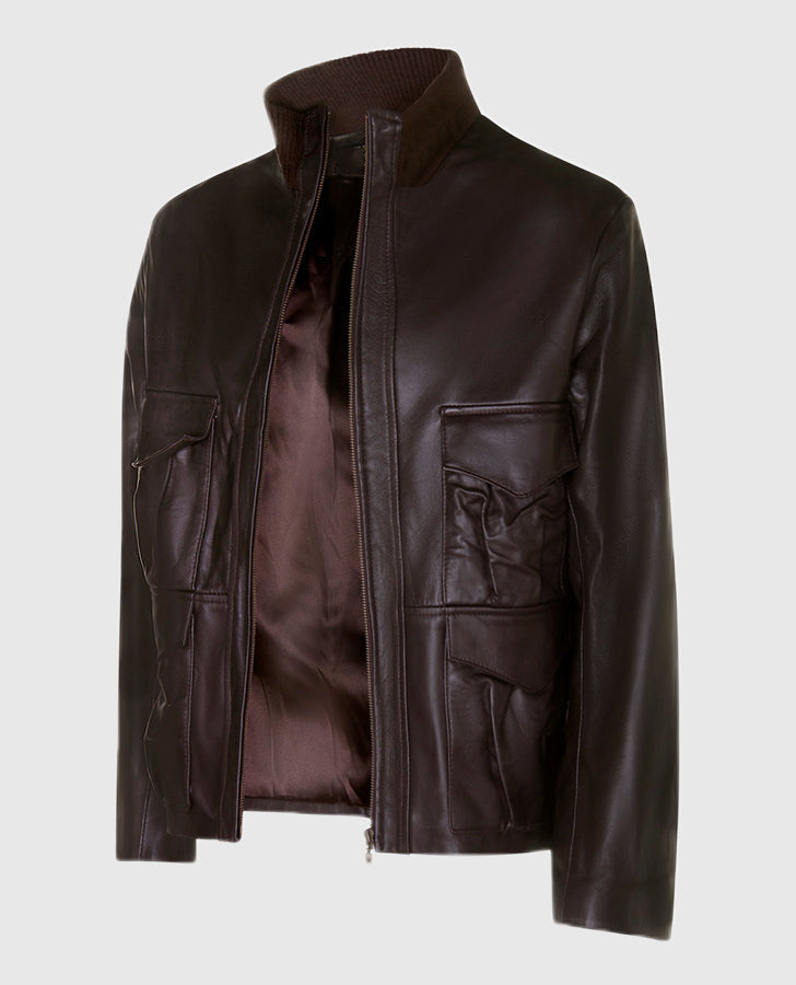 Men's Casino Royale Style Brown Leather Jacket – Custom Fit - inner lining view