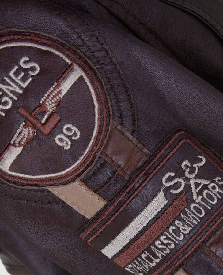Men's Sizma Brown Cafe Racer Style Leather Jacket | Genuine Leather - collar and zip close-up