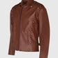 Billy Campbell Cliff Secord the Rocketeer Brown Leather Jacket for Men - collar and zip close-up