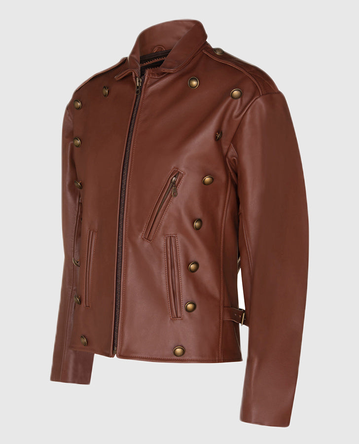 Billy Campbell Cliff Secord the Rocketeer Brown Leather Jacket for Men - collar and zip close-up