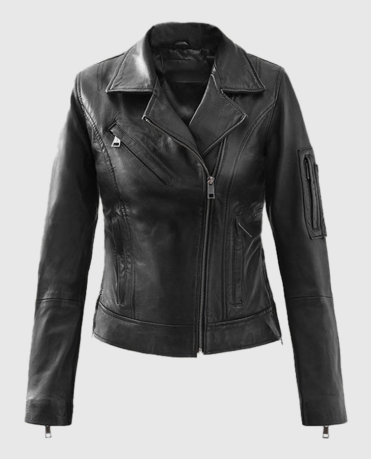Karen Gillan Doctor Who TV Series Black Leather Biker Jacket for Women - back view