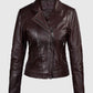 Katie Holmes Maroon Leather Biker Jacket for Women - back view