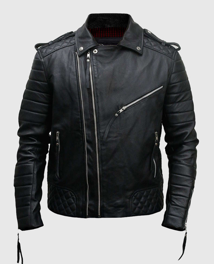 Kay Michael Black Biker Leather Jacket for Men | Genuine Leather - front view