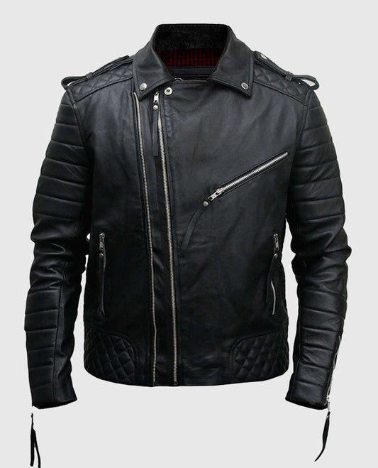 Kay Michael Black Biker Leather Jacket for Men | Genuine Leather - front view
