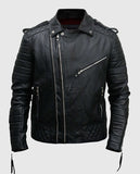 Kay Michael Black Biker Leather Jacket for Men | Genuine Leather - front view