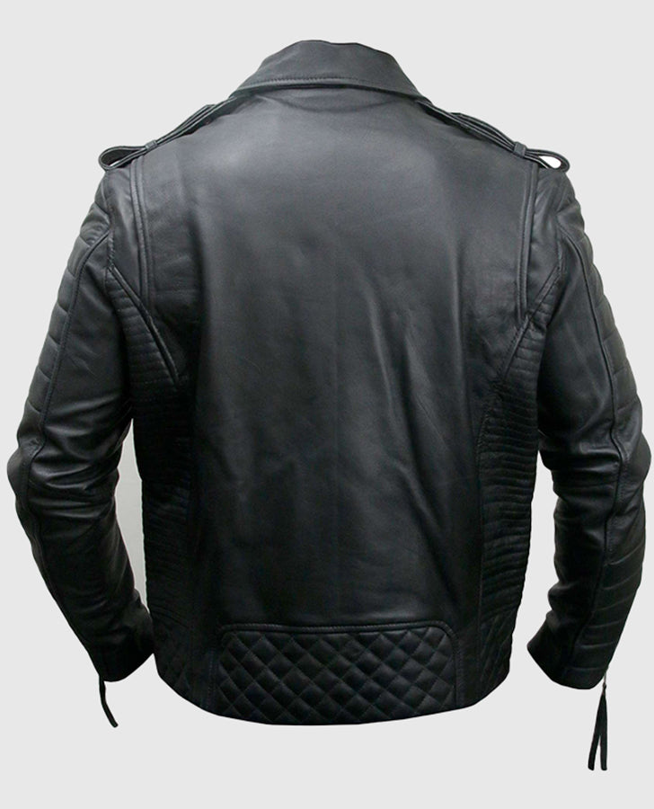 Kay Michael Black Biker Leather Jacket for Men | Genuine Leather - back view