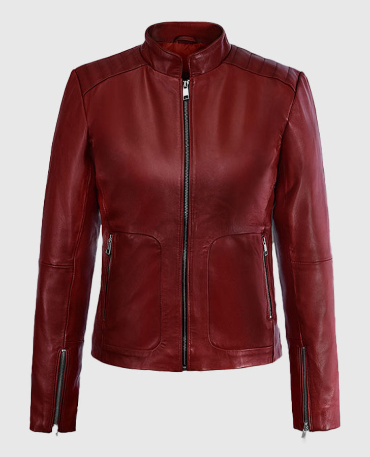 Kaya Scodelario Resident Evil Red Leather Jacket for Women - back view