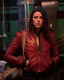 Kaya Scodelario Resident Evil Red Leather Jacket for Women - front view
