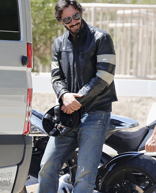 Keanu Reeves John Wick Black Biker Leather Jacket for Men - front view