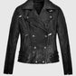 Keira Knightley Domino Black Leather Biker Jacket for Women - back view