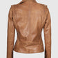 Kirsten Women's Asymmetrical Camel Brown Real Tan Leather Biker Jacket - back view