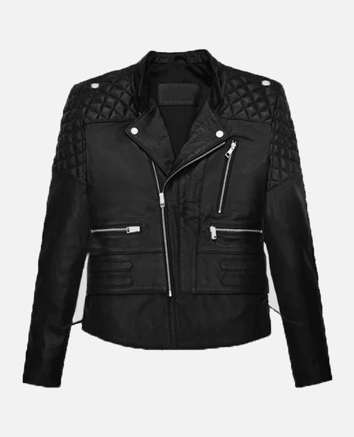 Kristen Stewart Black Leather Biker Jacket for Women - back view