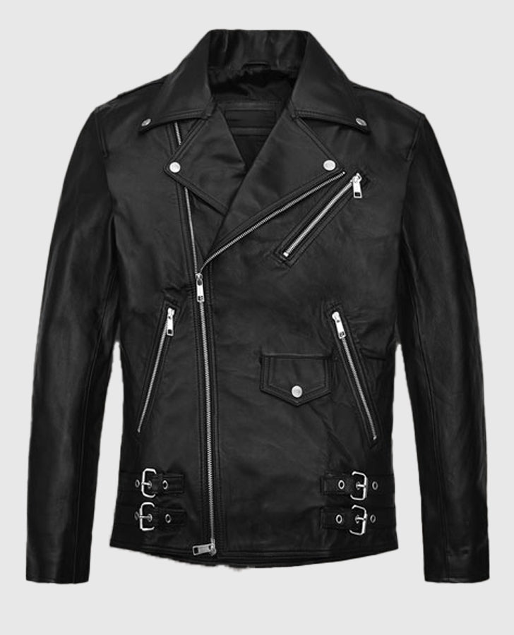 Kylian Mbappe Black Biker Leather Jacket for Men – Custom Fit - back view