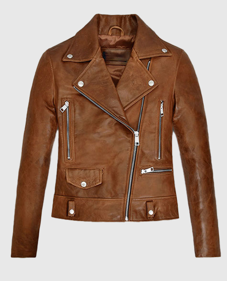 Kylie Jenner Brown Leather Biker Jacket for Women – Custom Fit - back view