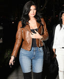 Kylie Jenner Brown Leather Biker Jacket for Women – Custom Fit - front view