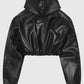 Kylie Jenner Black Leather Hooded Jacket for Women - side angle view