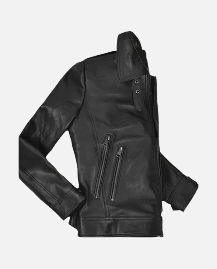 Women's Black Moto Leather Jackets Jacket – Custom Fit - detail view