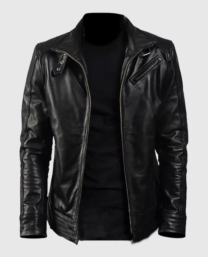 Legacy Black Leather Biker Jacket for Men | Genuine Leather - front view