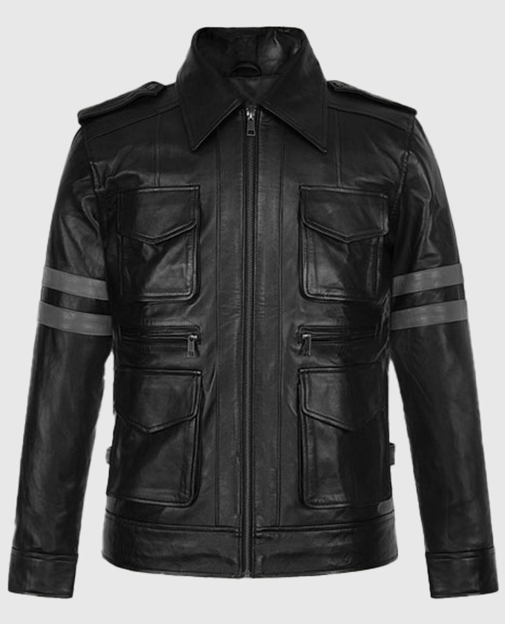 Resident Evil 6 Leon Kennedy Black Leather Jacket for Men - back view
