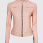 Women's Cafe Racer Light Pink Leather Jacket – Premium Outerwear - front view