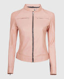 Women's Cafe Racer Light Pink Leather Jacket – Premium Outerwear - front view