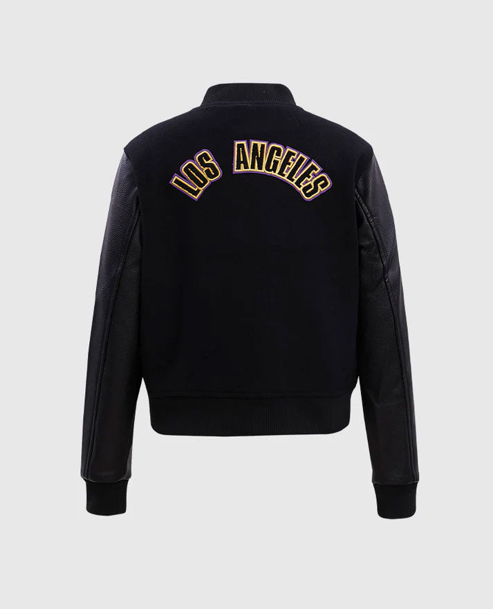 NBA Los Angeles Lakers Women's Black Varsity Leather Jacket - back view