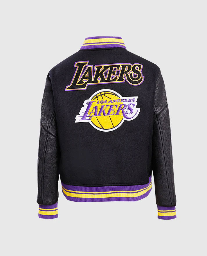 NBA Los Angeles Lakers Women's Black Varsity Leather Jacket - back view
