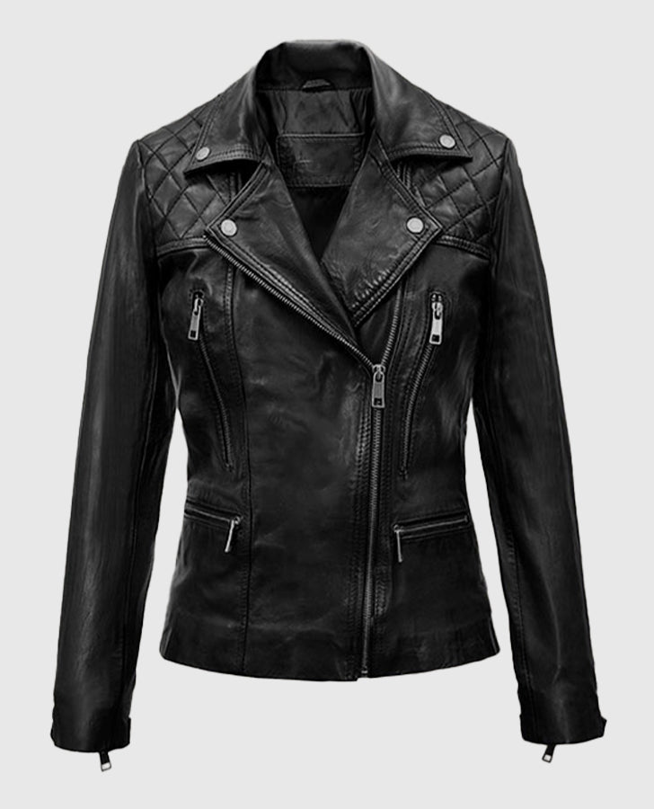 Lucifer S05 Chloe Decker Black Leather Biker Jacket for Women - back view