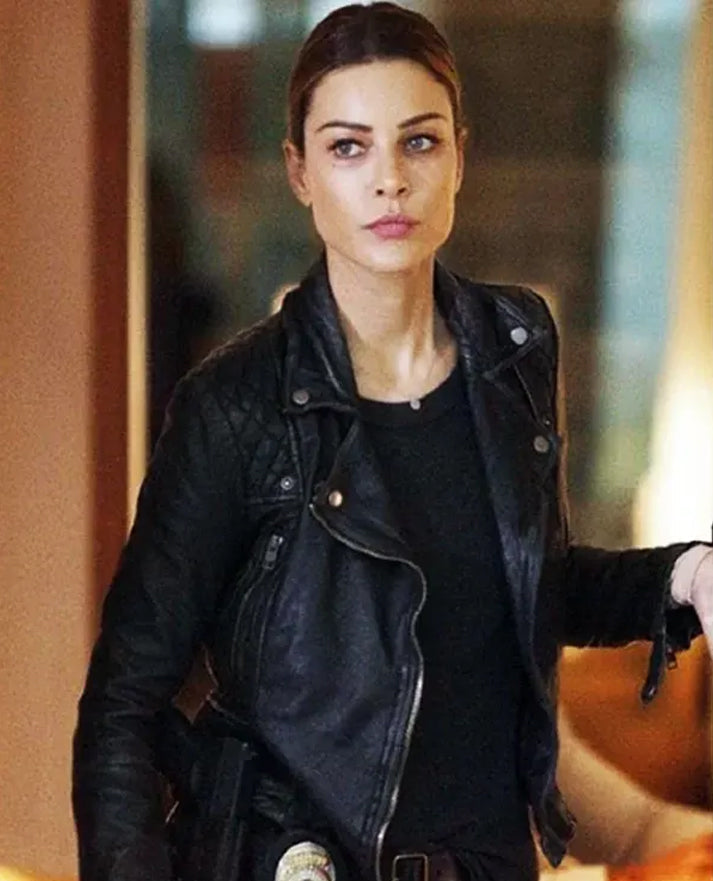 Lucifer S05 Chloe Decker Black Leather Biker Jacket for Women - front view