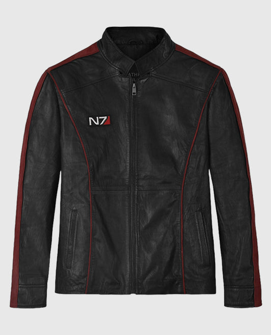 ME3 Commander Shepard N7 Black Leather Jacket for Men - front view