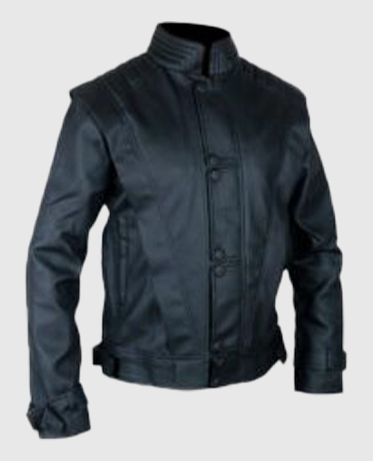 Michael Jackson Thriller Black Leather Jacket for Men - collar and zip close-up