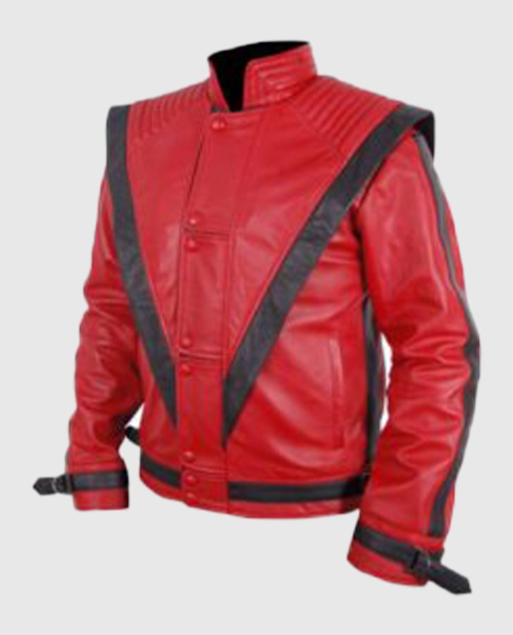 Michael Jackson Thriller Red Leather Jacket for Men - model wearing the jacket