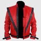 Michael Jackson Thriller Red Leather Jacket for Men - collar and zip close-up