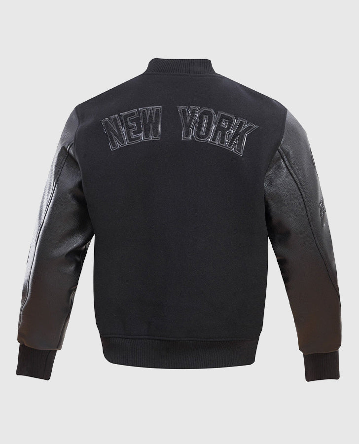 MLB New York Yankees Men's Black Varsity Leather Jacket - back view