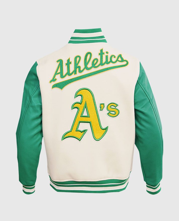 MLB Oakland Athletics Men's Rib Green Wool Varsity Jacket - back view