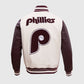 MLB Philadelphia Phillies Men's Rib White Wool Varsity Jacket - back view