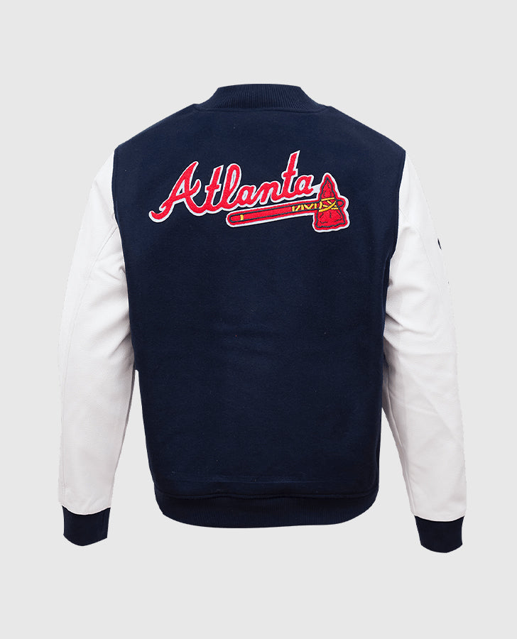 MLB Atlanta Braves Men's Blue Varsity Leather Jacket - back view