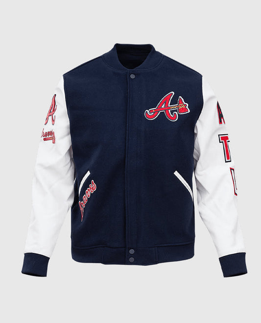 MLB Atlanta Braves Men's Blue Varsity Leather Jacket - front view