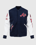 MLB Atlanta Braves Men's Blue Varsity Leather Jacket - front view