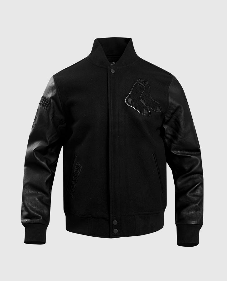 MLB Boston Red Sox Men's Black Varsity Leather Jacket - front view