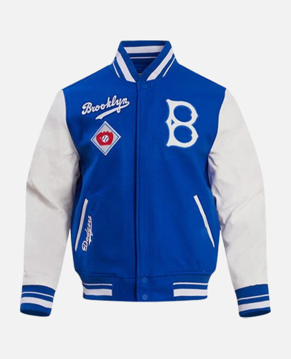 MLB Brooklyn Dodgers Men's Rib Wool Varsity Jacket Royal Blue White - front view