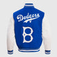 MLB Brooklyn Dodgers Men's Rib Wool Varsity Jacket Royal Blue White - back view