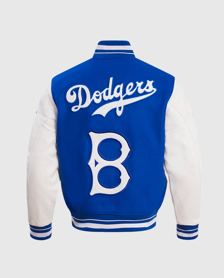 MLB Brooklyn Dodgers Men's Rib Wool Varsity Jacket Royal Blue White - back view