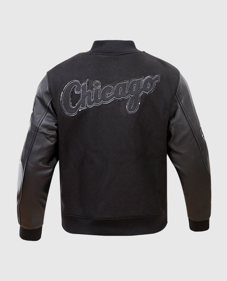 MLB Chicago White Sox Black Men's Varsity Leather Jacket - back view