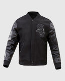 MLB Chicago White Sox Black Men's Varsity Leather Jacket - front view
